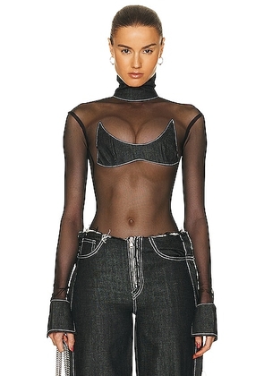 SAMI MIRO VINTAGE x REVOLVE Mesh Bodysuit in Denim - Black. Size S (also in M).