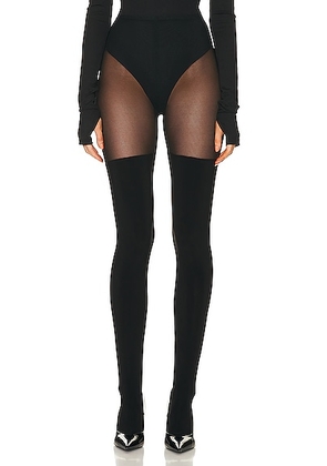 Norma Kamali Thigh High Spliced Legging in Black & Black Mesh - Black. Size S (also in L, M, XS).