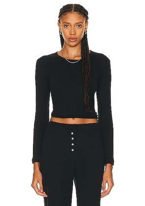 LESET Pointelle Slim Fit Long Sleeve Top in Black - Black. Size L (also in M).