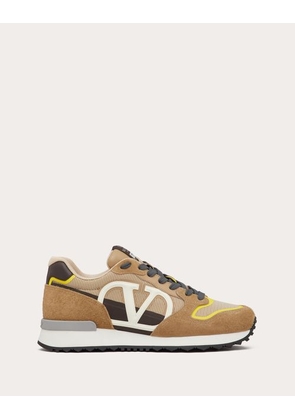 Valentino Garavani VLOGO PACE LOW-TOP SNEAKER IN SPLIT LEATHER, FABRIC AND CALF LEATHER Man BEIGE 42