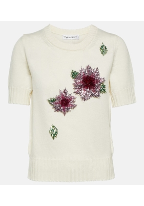 Oscar de la Renta Floral-appliqué wool T-shirt