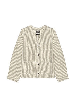 Beams Plus Engineer Jacket Linen Hickory Stripe in Natural - Nude. Size M (also in S, XL/1X).