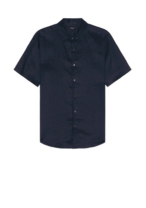 Theory Irving Linen Short Sleeve Shirt in Baltic - Navy. Size L (also in M, S, XL/1X).