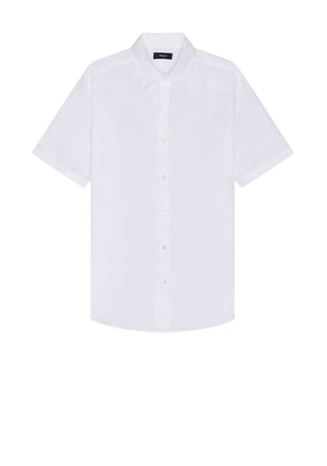 Theory Irving Linen Short Sleeve Shirt in White - White. Size L (also in M, S, XL/1X).