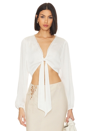 BCBGeneration Linen Line Tie Top in White. Size S.