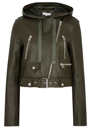 JW Anderson Hooded Leather Biker Jacket - Green - 12 (UK12 / M)