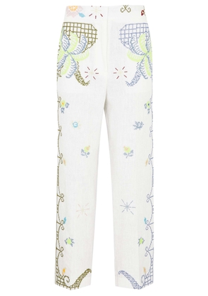 Forte_forte Eden Embroidered Linen Trousers - White - 1 (UK 8 / S)