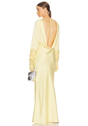Helsa Angelica Backless Maxi Dress in Yellow. Size M, S, XL, XS.