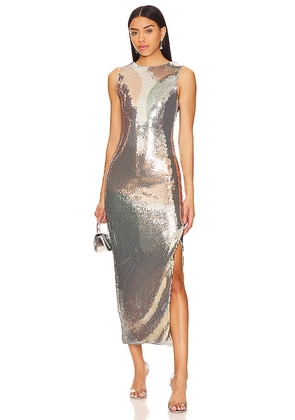 FIORUCCI Paint Sequin Dress in Metallic Silver. Size M.