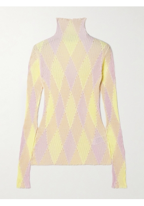 Burberry - Argyle Ribbed Cotton And Silk-blend Turtleneck Sweater - Pink - x large