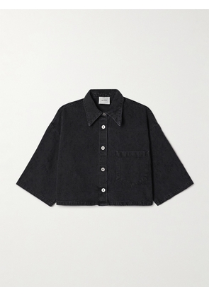 HALFBOY - Cropped Distressed Denim Shirt - Black - x small,small,medium,large