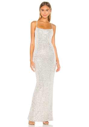 Nookie Lovers Nothings Sequin Gown in Metallic Silver. Size M, XL, XS.