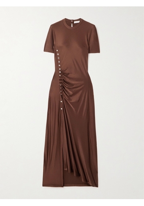 Rabanne - Embellished Stretch-satin Maxi Dress - Brown - FR34,FR36,FR38,FR40,FR42,FR44