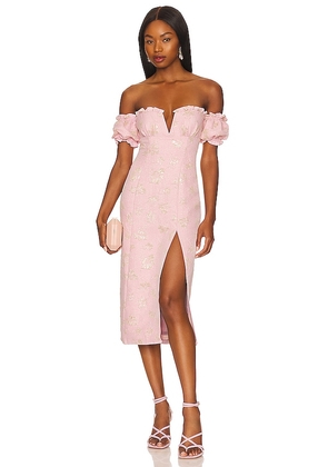 MAJORELLE Solandia Midi Dress in Lavender. Size XS, XXS.