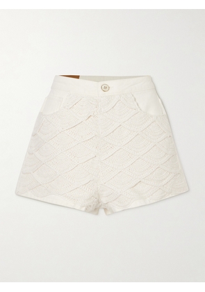 Farm Rio - Crocheted Cotton And Denim Shorts - White - 23,24,25,26,27,28,29,30,31