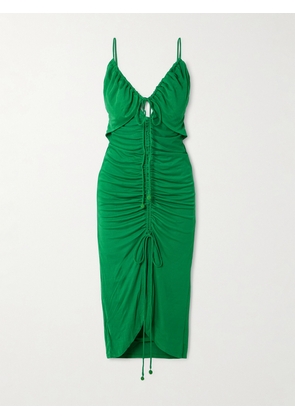 Farm Rio - Embellished Cutout Ruched Jersey Midi Dress - Green - xx small,x small,small,medium,large,x large