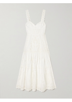Farm Rio - Richelieu Tiered Broderie Anglaise Cotton Midi Dress - Off-white - xx small,x small,small,medium,large,x large
