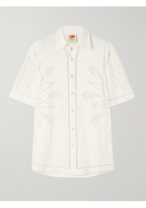 Farm Rio - Sunset Richelieu Broderie Anglaise Linen Shirt - Off-white - x small,small,medium,large,x large