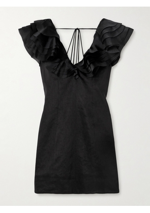 Aje - Charmed Ruffled Satin-trimmed Linen-blend Mini Dress - Black - UK 4,UK 6,UK 8,UK 10,UK 12,UK 14,UK 16