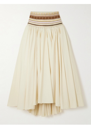 Abadia - Sadu Asymmetric Jacquard-trimmed Cotton-blend Poplin Maxi Skirt - Neutrals - US2,US4,US6,US8,US10