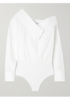 Abadia - One-shoulder Topstitched Cotton-blend Poplin And Jersey Bodysuit - White - x small,small,medium,large,x large