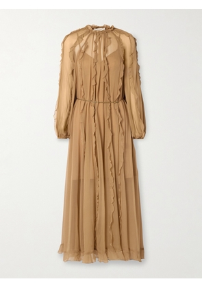 Zimmermann - Tranquility Belted Ruffled Silk-chiffon Midi Dress - Brown - 00,0,1,2,3,4