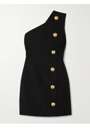 Balmain - One-shoulder Button-embellished Grain De Poudre Wool Mini Dress - Black - FR34,FR36,FR38,FR40,FR42,FR44