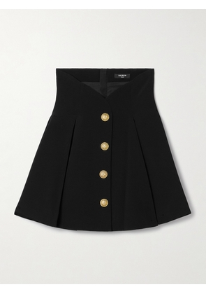 Balmain - Button-embellished Pleated Crepe Mini Skirt - Black - FR34,FR36,FR38,FR40,FR42,FR44
