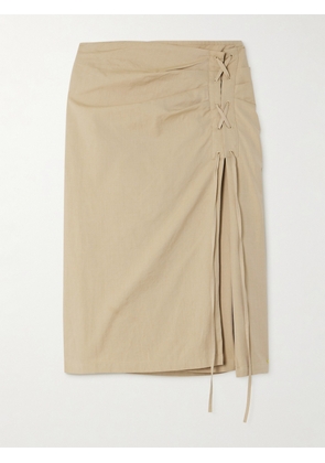 Dries Van Noten - Tie-detailed Cotton-twill Midi Skirt - Brown - FR34,FR36,FR38,FR40,FR42,FR44