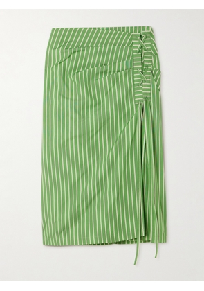 Dries Van Noten - Tie-detailed Striped Cotton Midi Skirt - Green - FR34,FR36,FR38,FR40,FR42,FR44