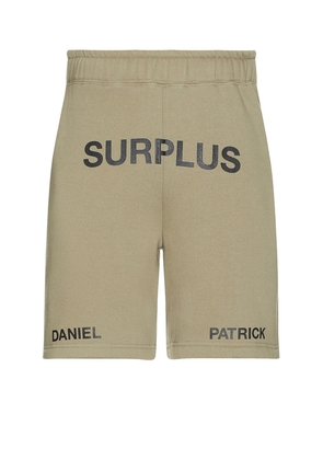 Daniel Patrick Surplus Logo Sweatshort in Olive. Size S, XL/1X.