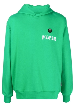 Philipp Plein logo.print cotton hoodie - Green