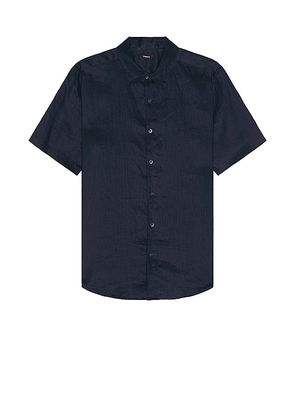 Theory Irving Linen Short Sleeve Shirt in Blue. Size M, S.