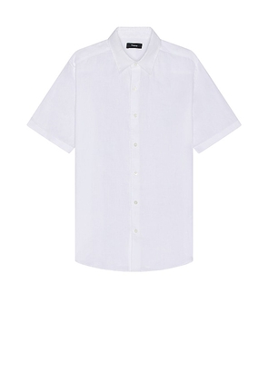 Theory Irving Linen Short Sleeve Shirt in White. Size M, S, XL/1X.