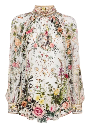 Camilla floral-print silk blouse - White