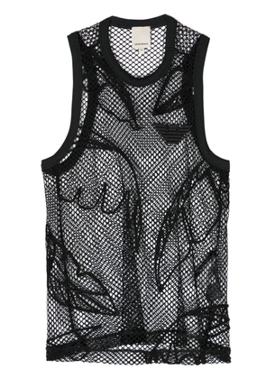 Emporio Armani logo-embroidered mesh tank top - Black