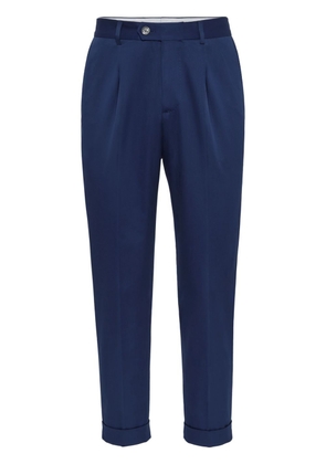 Brunello Cucinelli tapered-leg cotton-blend trousers - Blue