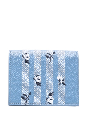 Thom Browne 4-Bar Rose-embroidered leather cardholder - Blue