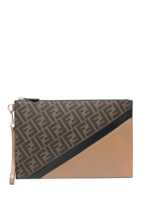 FENDI monogram-print leather clutch bag - Brown