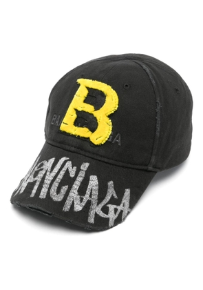 Balenciaga logo-appliqué cotton cap - Black