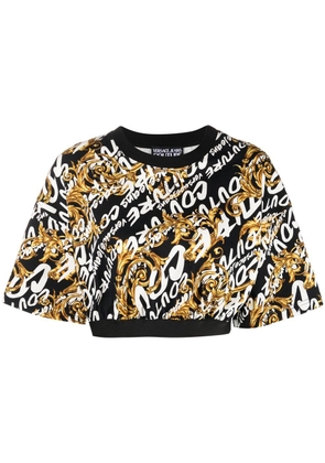 Versace Jeans Couture logo-print wide-sleeve cropped top - Black
