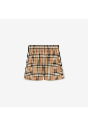 Burberry Check Stretch Cotton Shorts, Beige