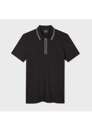 PS Paul Smith Black Zip Neck Stretch-Cotton Polo Shirt