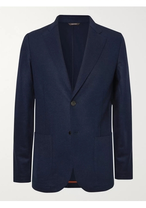 Loro Piana - Navy Slim-Fit Suede-Trimmed Panelled Cashmere and Wool Blazer - Men - Blue - IT 46