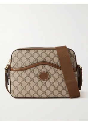 Gucci - Leather-Trimmed Monogrammed Coated-Canvas Messenger Bag - Men - Neutrals