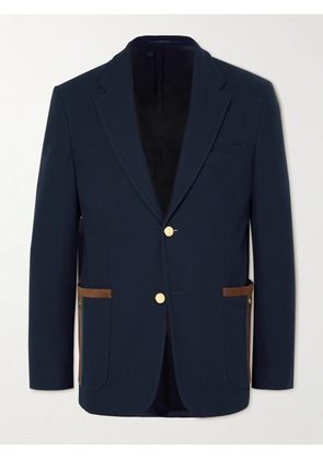 Gucci - Palma Grosgrain- and Suede-Trimmed Cotton Blazer - Men - Blue - IT 46