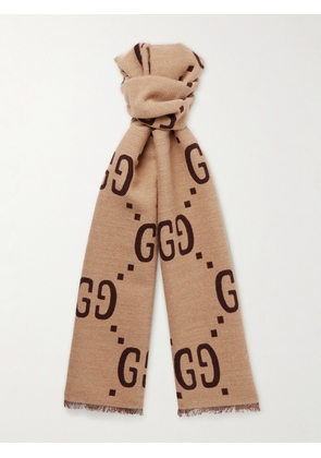 Gucci - Logo-Jacquard Wool and Silk-Blend Scarf - Men - Brown