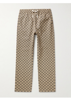 Gucci - Straight-Leg Logo-Jacquard Cotton-Blend Drawstring Trousers - Men - Brown - IT 44
