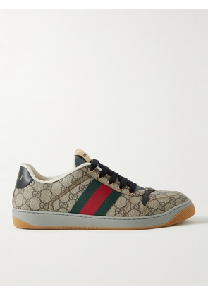 Gucci - Screener Webbing-Trimmed Monogrammed Supreme Coated-Canvas Sneakers - Men - Brown - UK 7