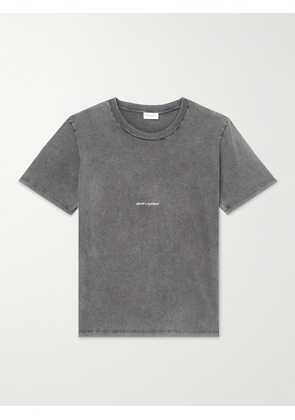 SAINT LAURENT - Distressed Logo-Print Cotton-Jersey T-Shirt - Men - Gray - XS